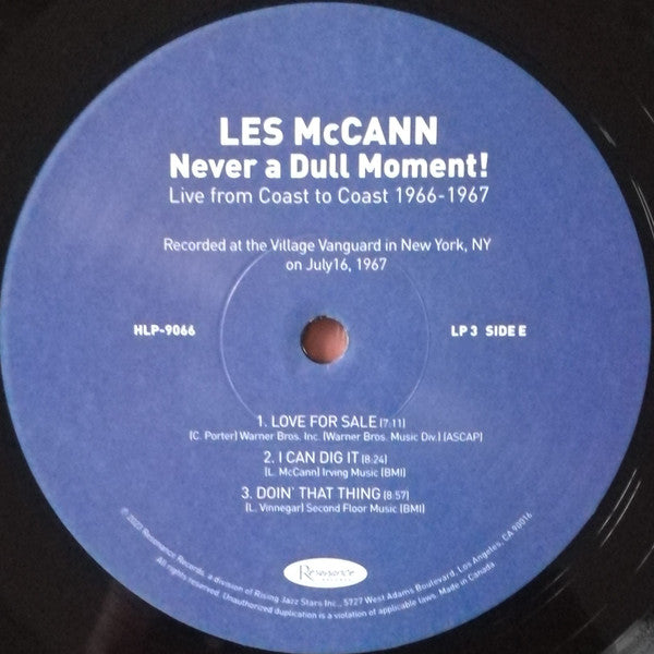 Les McCann - Never A Dull Moment! (Live From Coast To Coast 1966-1967) (3xVINYL RSD) |