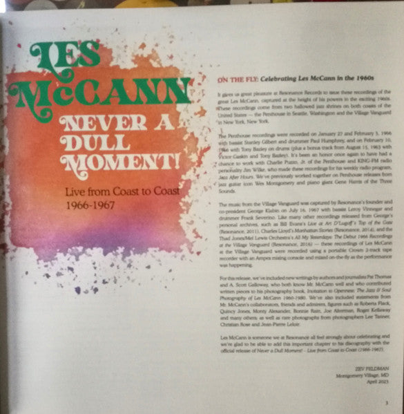 Les McCann - Never A Dull Moment! (Live From Coast To Coast 1966-1967) (3xVINYL RSD) |