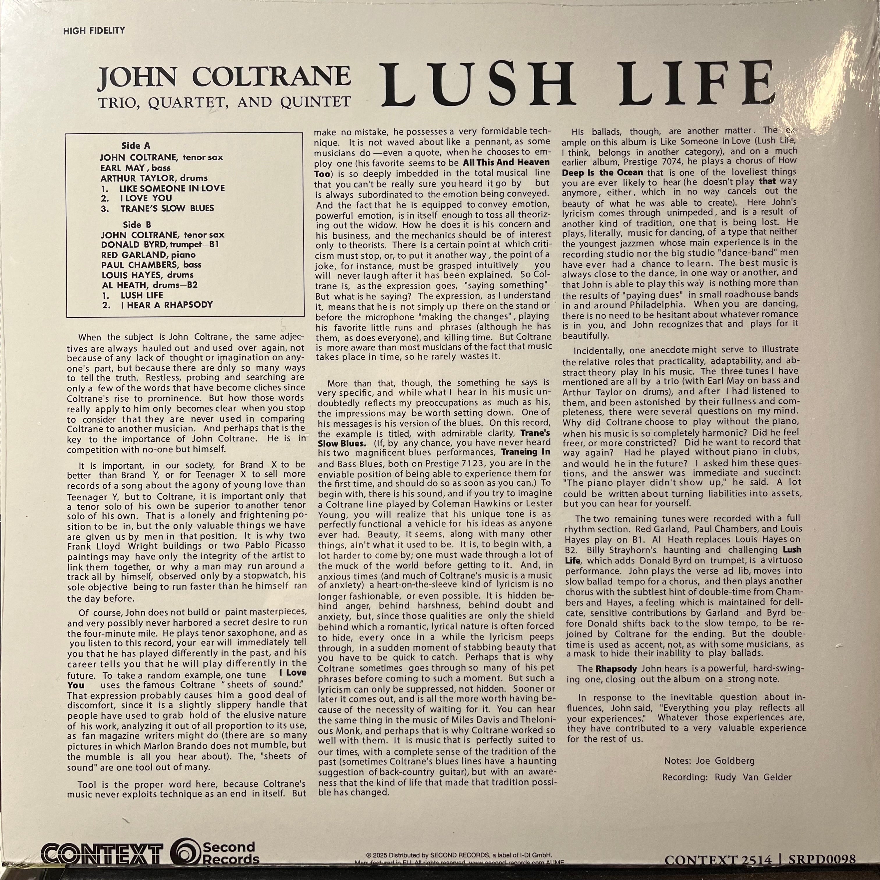 John Coltrane - Lush Life (BLACK VINYL LP) |