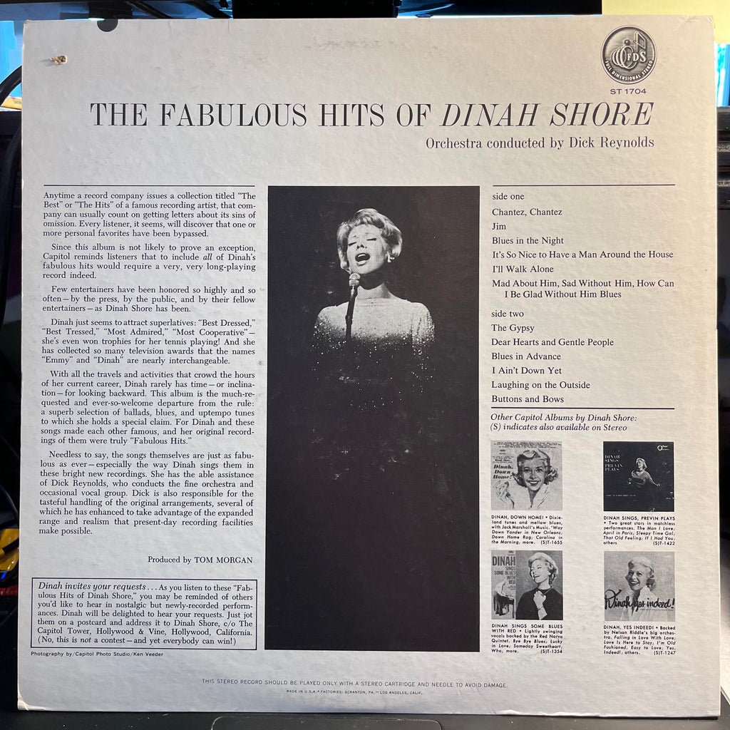 Dinah Shore - The Fabulous Hits Of Dinah Shore | Excellent (EX) Near Mint (NM)