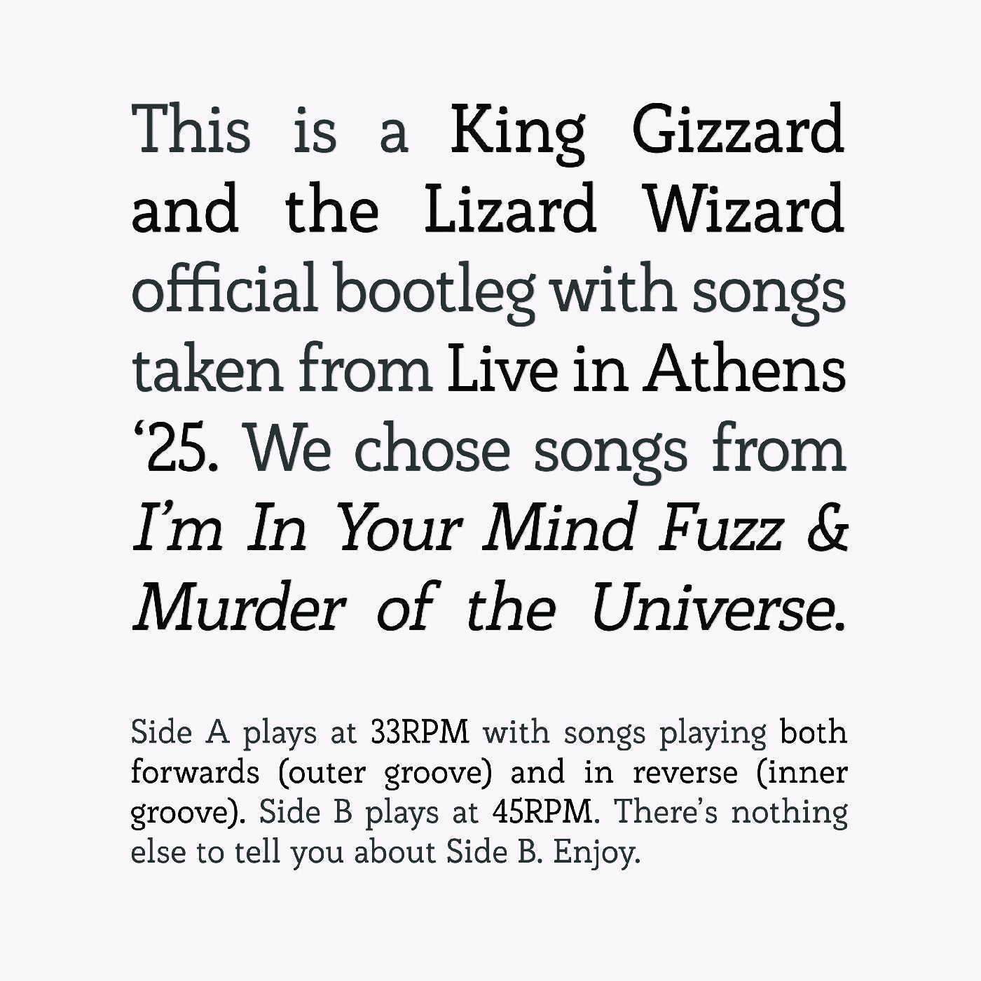 Songs From I'm In Your Mind Fuzz & Murder Of The Universe Live In Athens '25 (VINYL) | Mint (M) Mint (M)