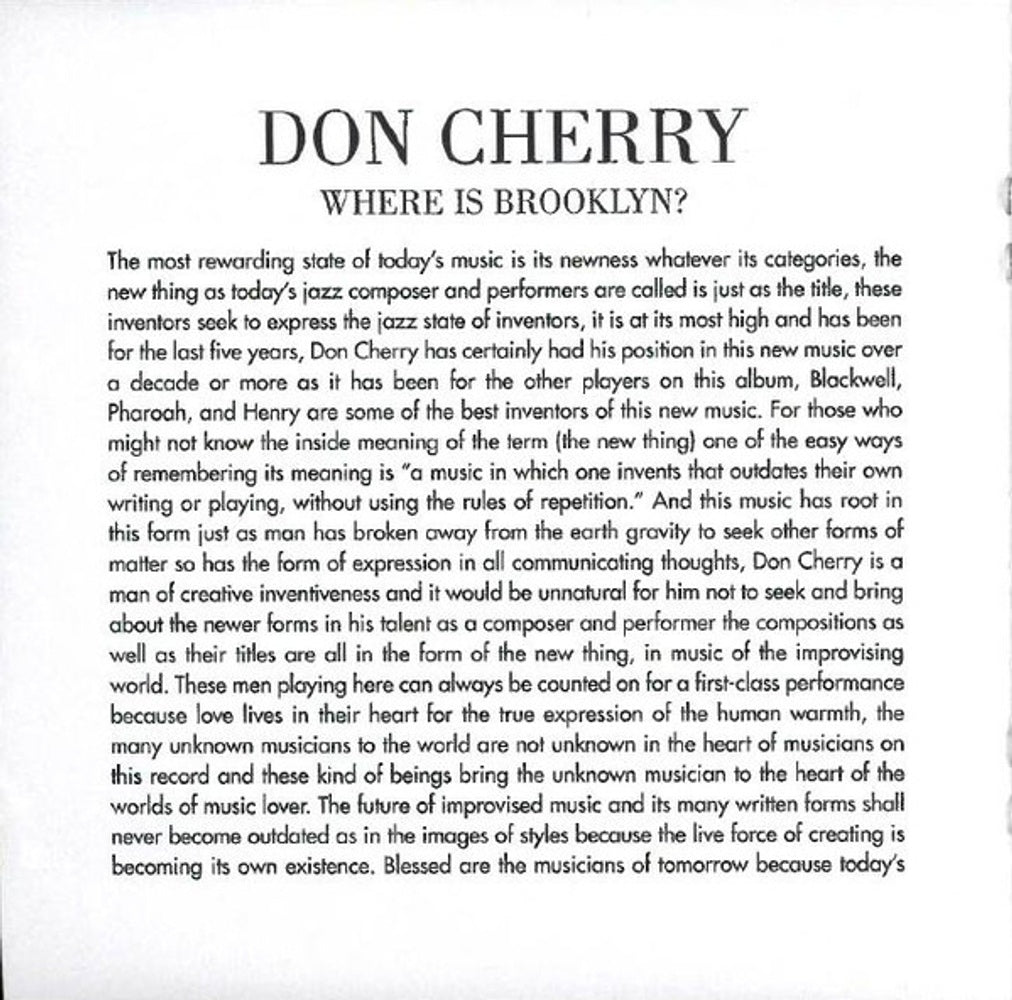 Don Cherry – Where Is Brooklyn? Music CD