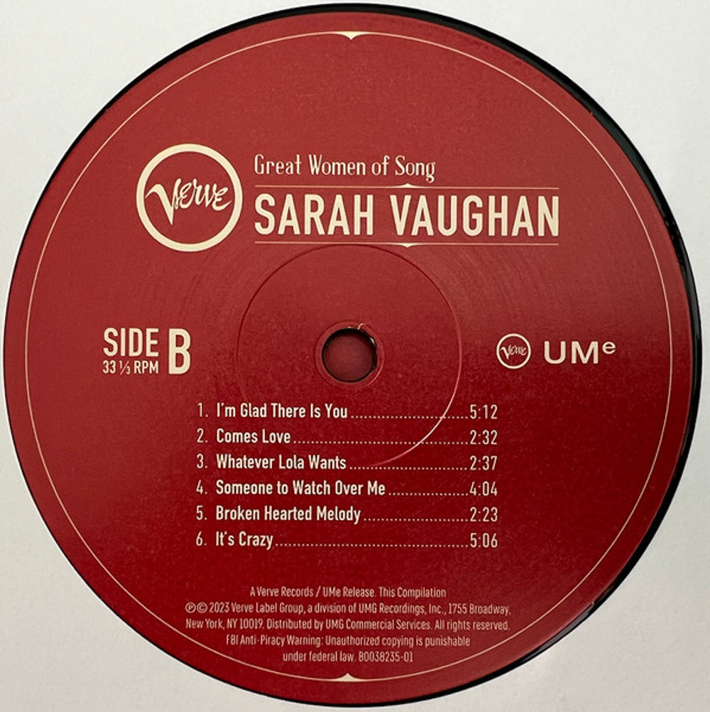 Sarah Vaughan – Great Women Of Song (LP Vinyl) Vinyl Record