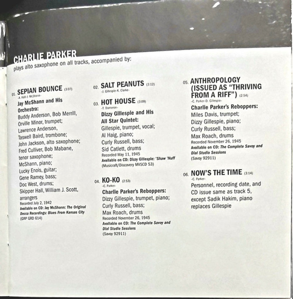 Charlie Parker – Ken Burns Jazz Music CD
