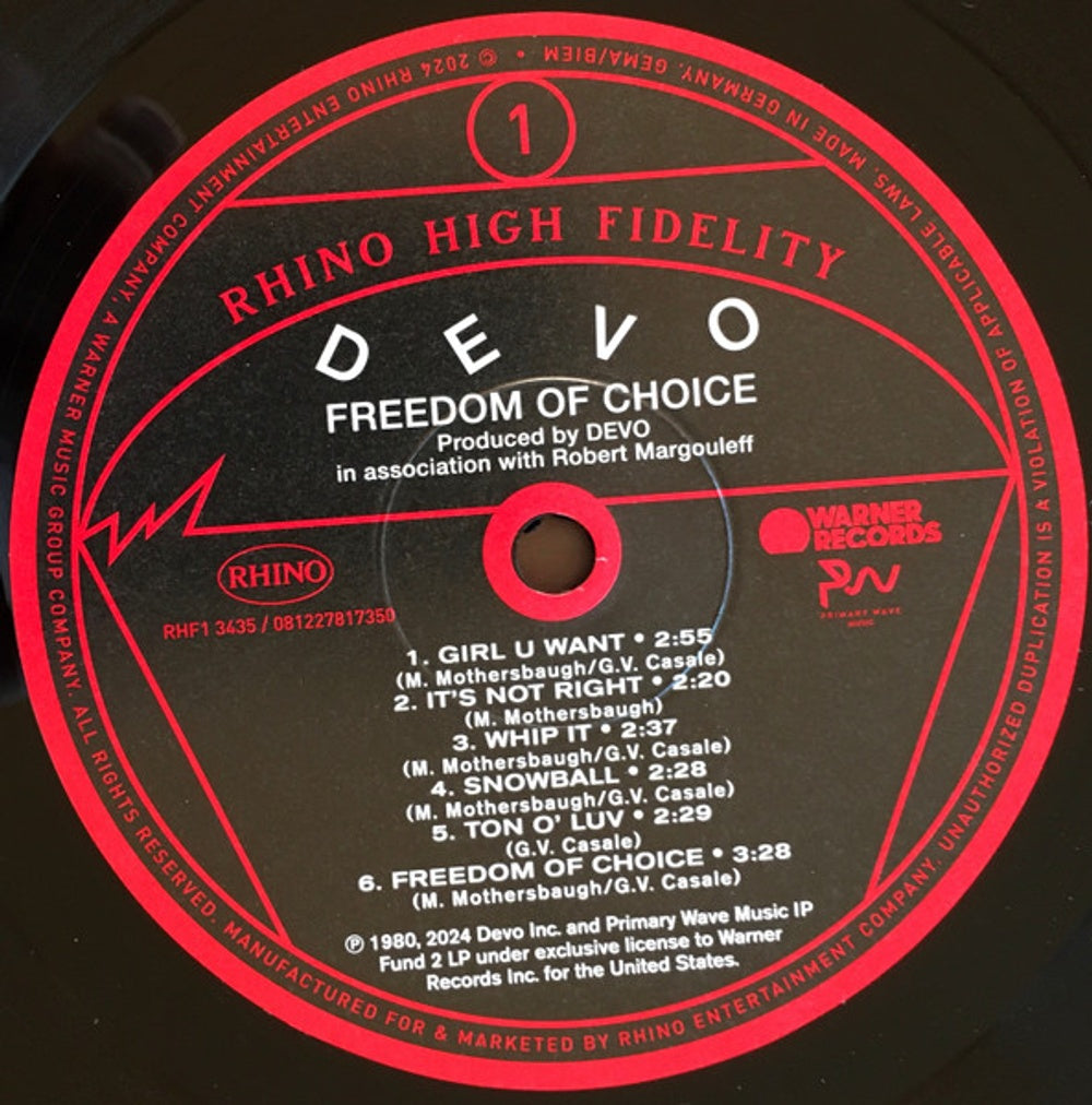 Devo – Freedom Of Choice (LP Vinyl) Vinyl Record