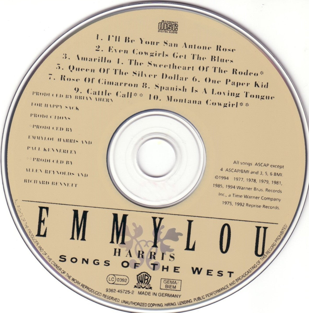 Emmylou Harris – Songs Of The West Music CD
