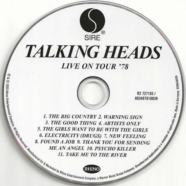 Talking Heads – Live On Tour '78 Music CD