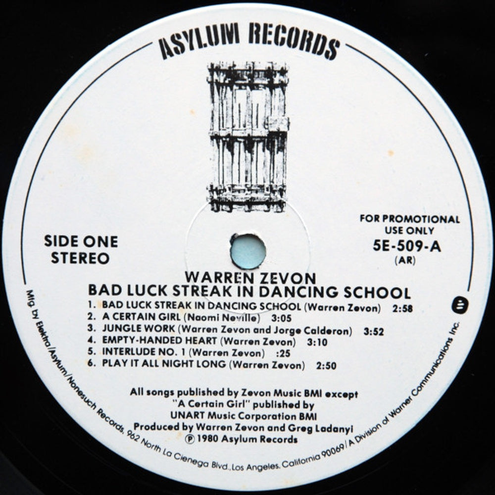 Warren Zevon – Bad Luck Streak in Dancing School (Mobile Fidelity LP Vinyl) Vinyl Record