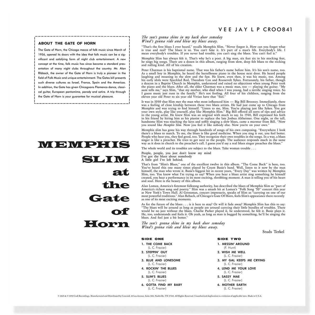 At The Gate of Horn (Bluesville Series) (180g LP) Vinyl Record