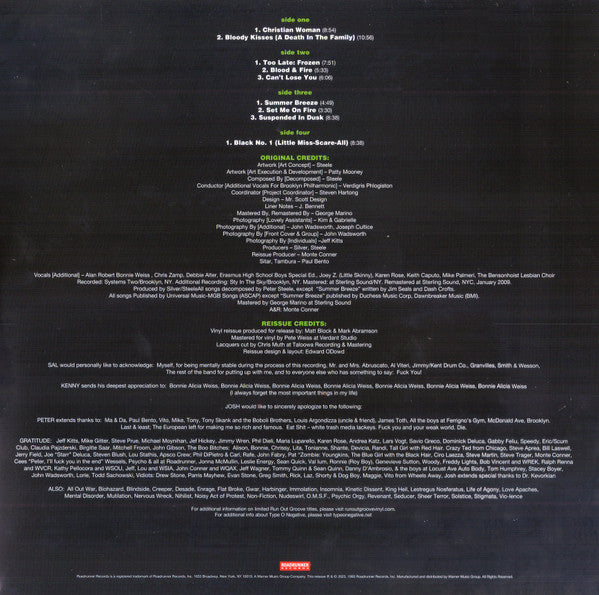 Type O Negative - Bloody Kisses: 30th Anniversary (GREEN VINYL) | Mint (M) Mint (M)