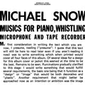 MICHAEL SNOW - Musics For Piano, Whistling, Microphone And Tape Recorder Vinyl Record