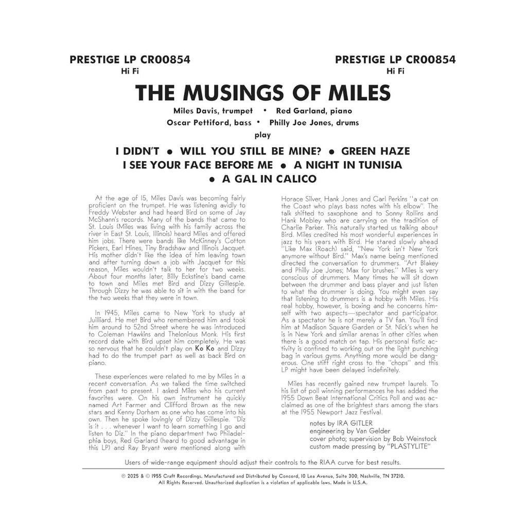 The Musings Of Miles (Original Jazz Classics Series) (180 Gram Vinyl) Vinyl Record