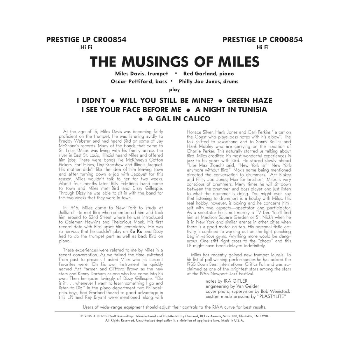 The Musings Of Miles (Original Jazz Classics Series) (180 Gram Vinyl) Vinyl Record