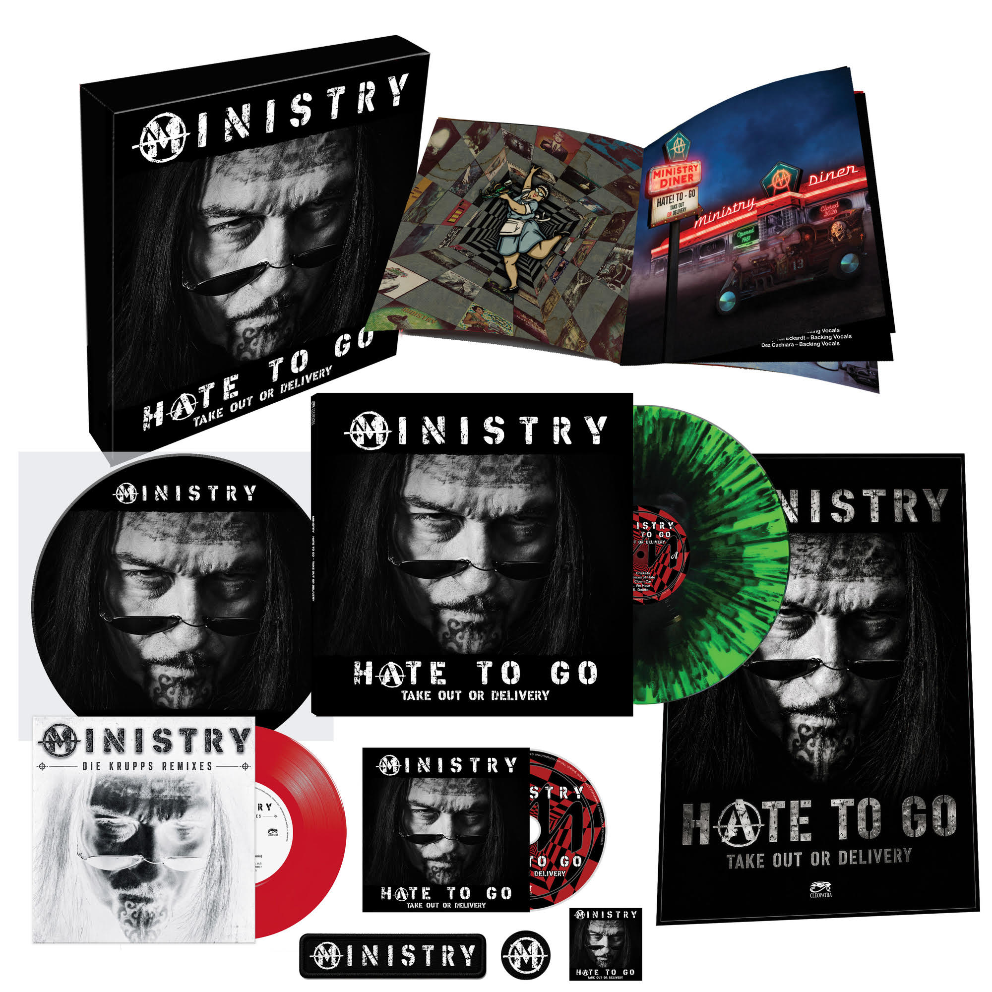 [PRE-ORDER] MINISTRY - Hate To Go - Take Out Or Delivery (Deluxe Box Edition) [Black/Green Splatter] [4LP] [Vinyl] Vinyl Record