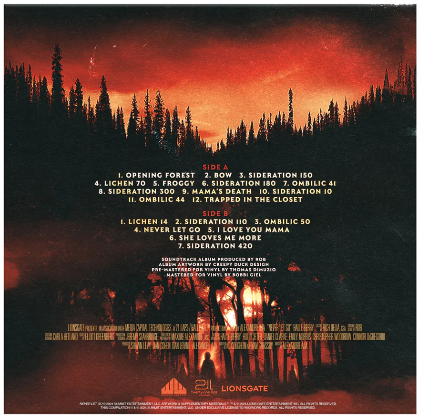 NEVER LET GO Original Motion Picture Soundtrack (Blood Red/Black Swirl Splatter) Vinyl Record