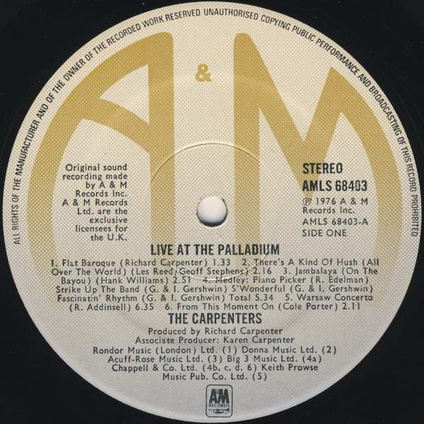 Carpenters - Live At The Palladium *UK - IMPORT* | Excellent (EX) Near Mint (NM)