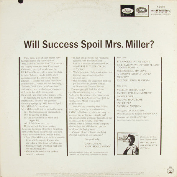 Mrs. Elva Miller - Will Success Spoil Mrs. Miller? *MONO* | Excellent (EX) Excellent (EX)