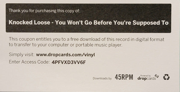 Knocked Loose - You Won't Go Before You're Supposed To (VINYL) | Mint (M) Mint (M)