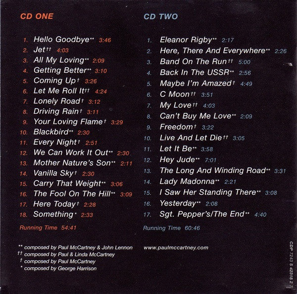 Paul McCartney - Back In The U.S. *CD* |