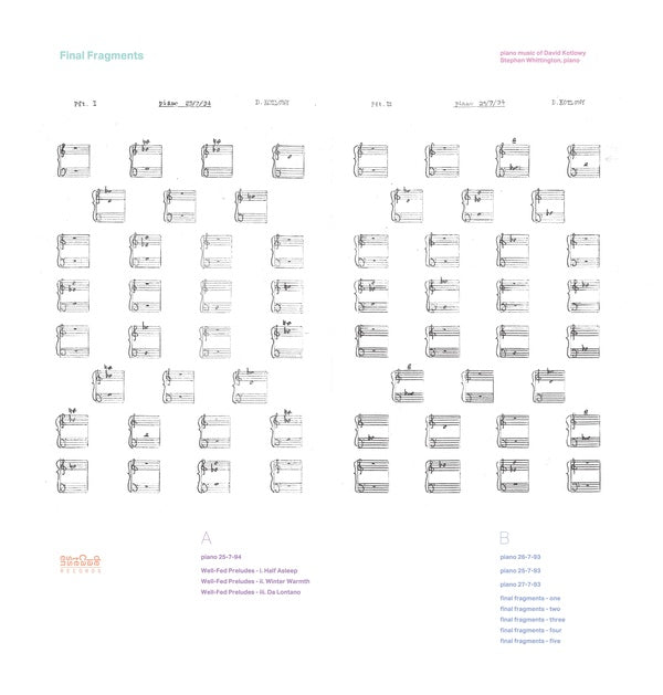Final Fragments - Piano Music of David Kotlowy Vinyl Record