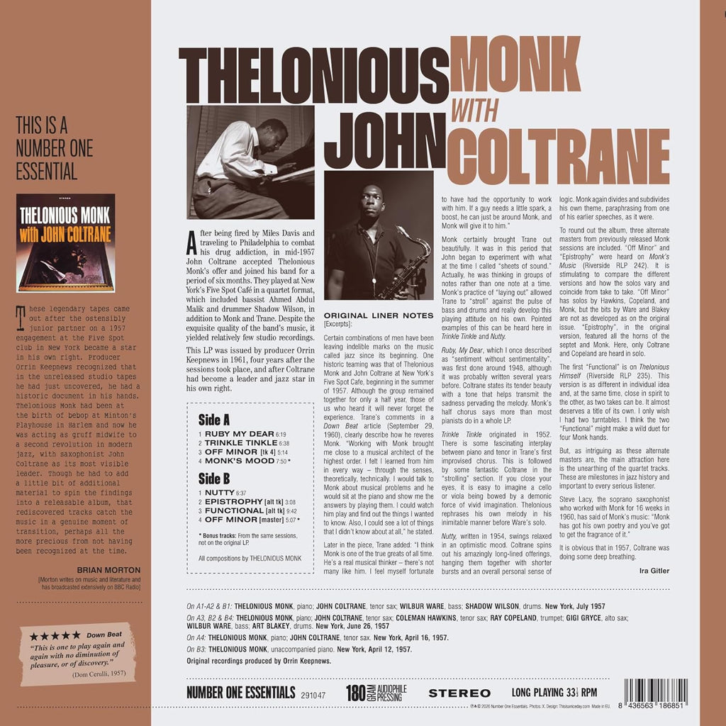 Thelonious Monk With John Coltrane (Limited Edition, 180 Gram Vinyl with Bonus Tracks) [Import] Vinyl Record
