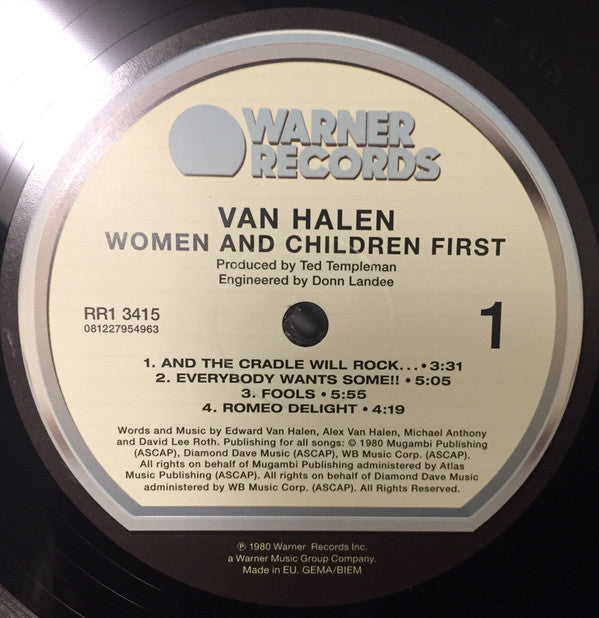 Van Halen Women And Children First Warner Records, Warner Records LP, Album, RE, RM Mint (M) Mint (M)