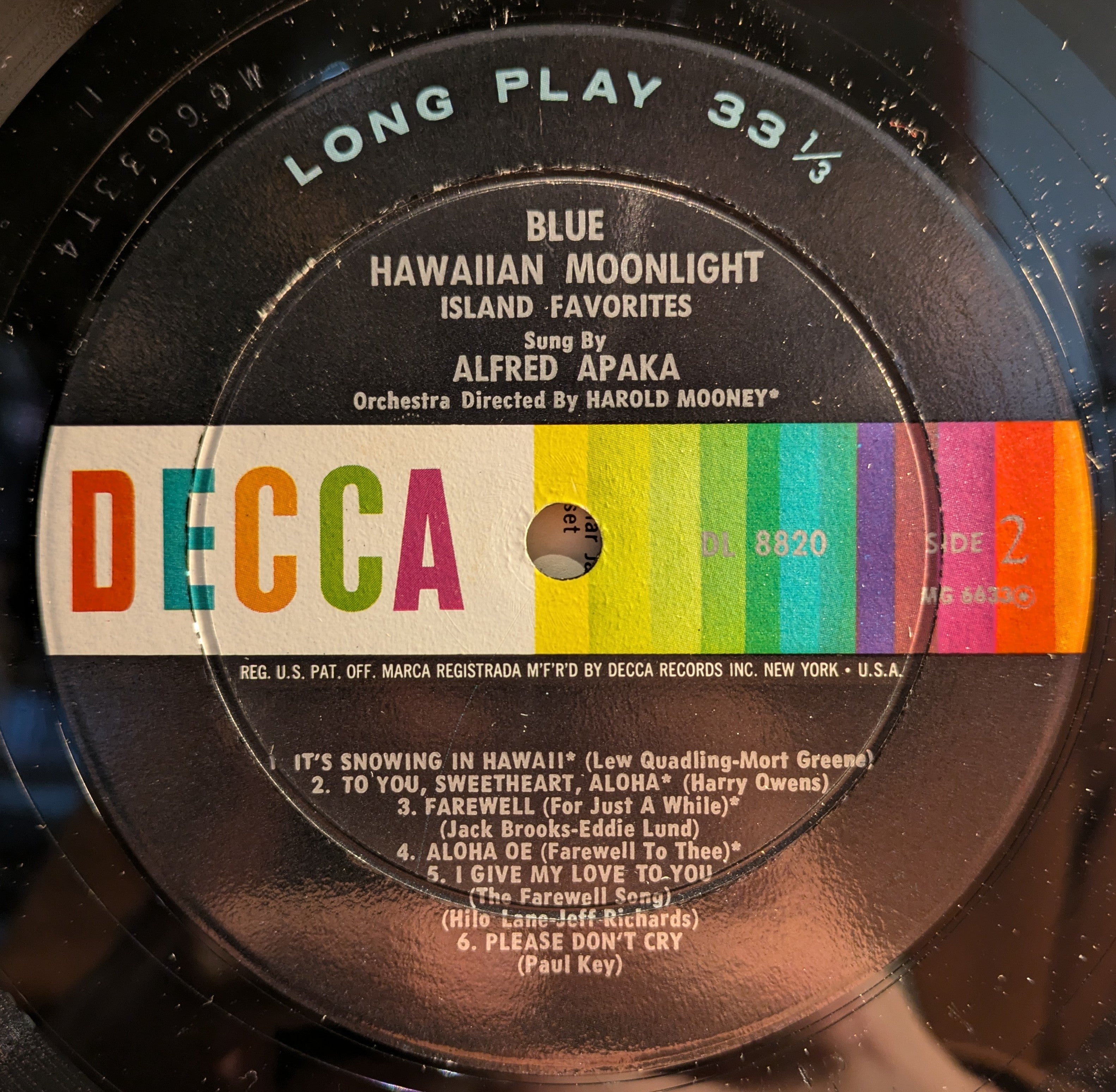 Alfred Apaka - Blue Hawaiian Moonlight Island Favorites | Very Good Plus (VG+) Excellent (EX)