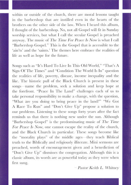 The Time For Peace Is Now (Gospel Music About Us) (CD) | Mint (M) Mint (M)